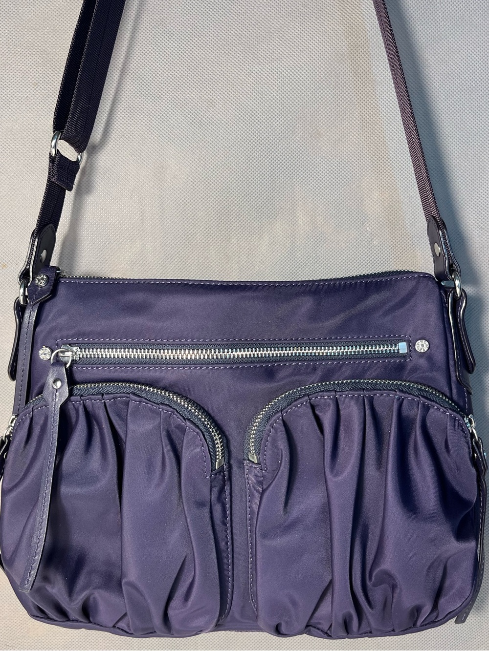 MZ Wallace Paige Bedford Nylon Crossbody Bag Eggplant Purple Silver Hardware - Picture 10 of 10